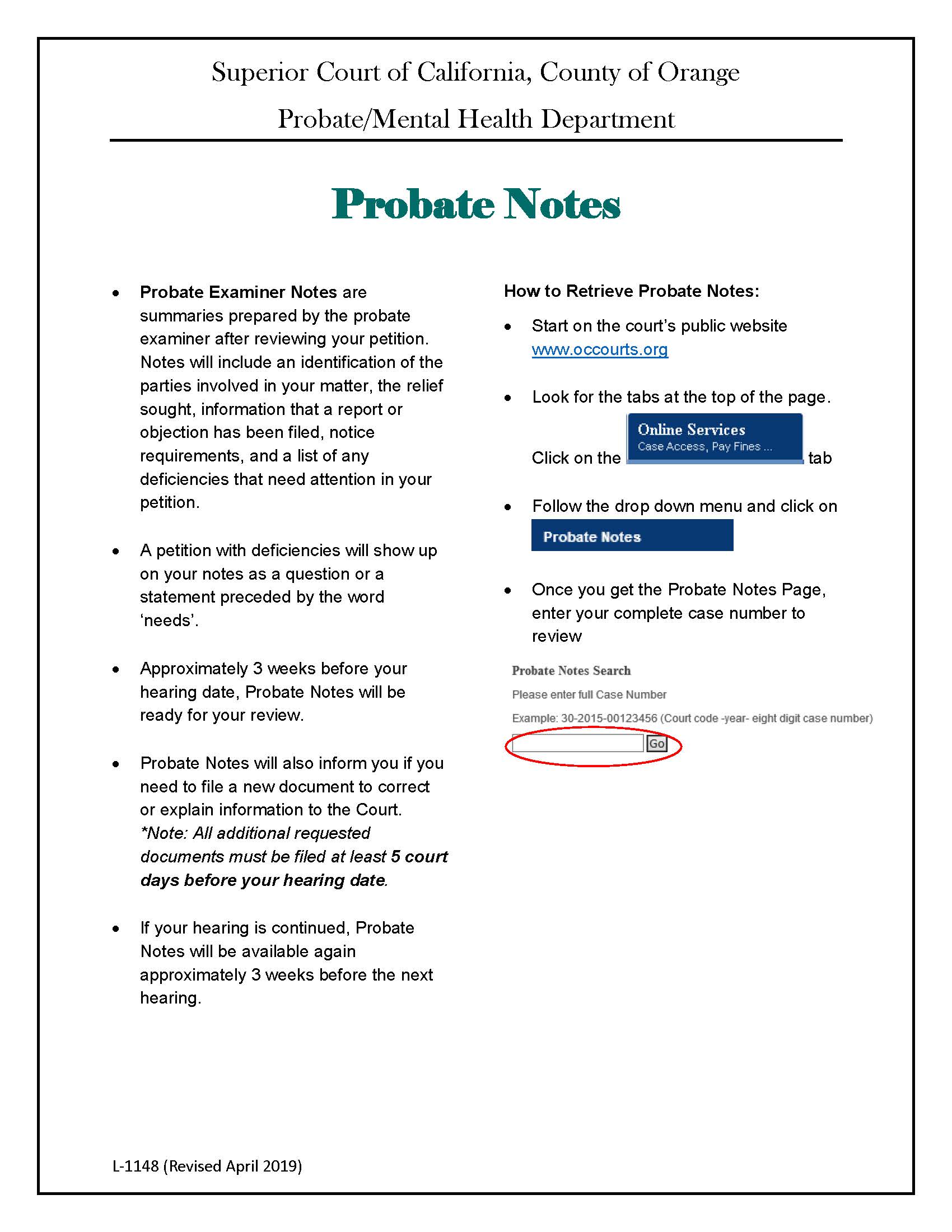 Information Sheet Regarding Probate Notes {L-1148} | Pdf Fpdf Doc Docx | California