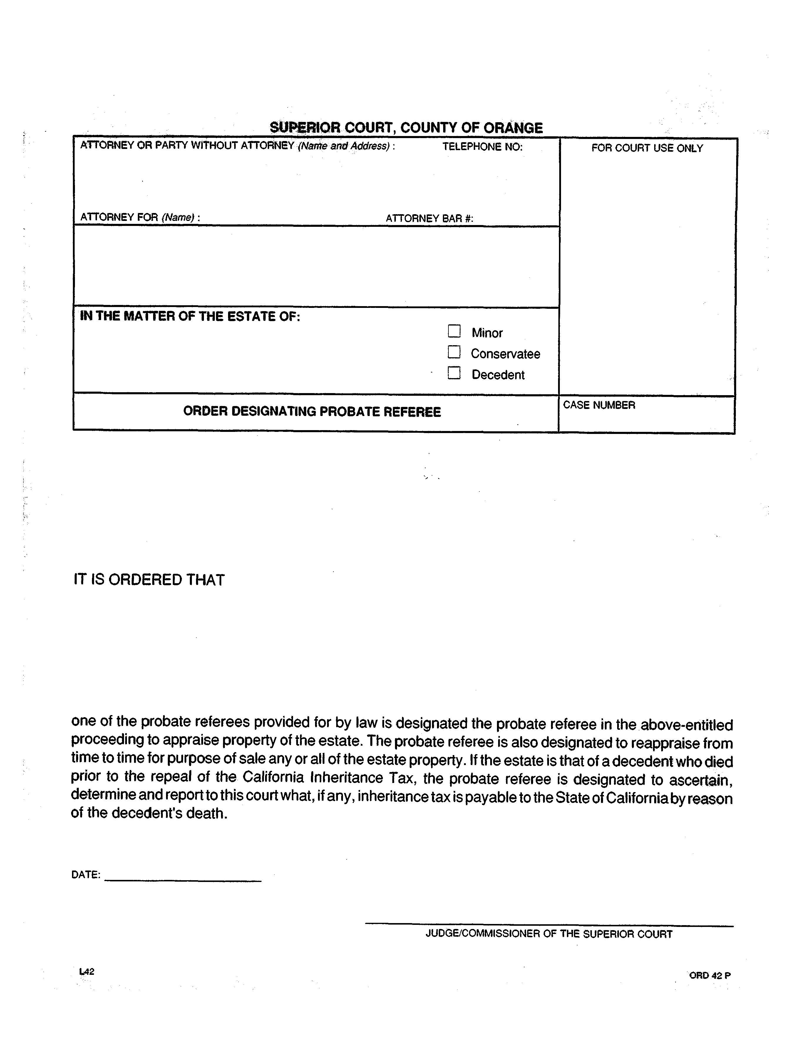 Order Designating Probate Referee {L-0042} | Pdf Fpdf Doc Docx | California