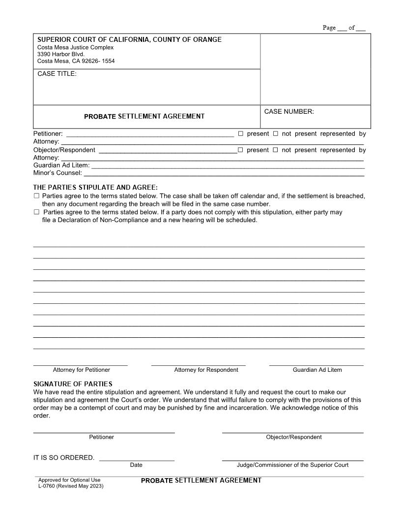 Probate Settlement Agreement {L-0760} | Pdf Fpdf Docx | California