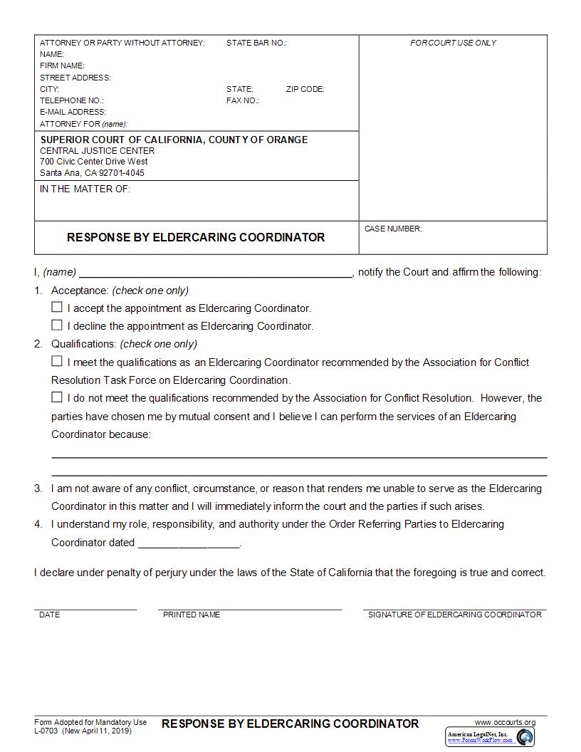 Response By Eldercaring Coordinator {L-0703} | Pdf Fpdf Docx | California