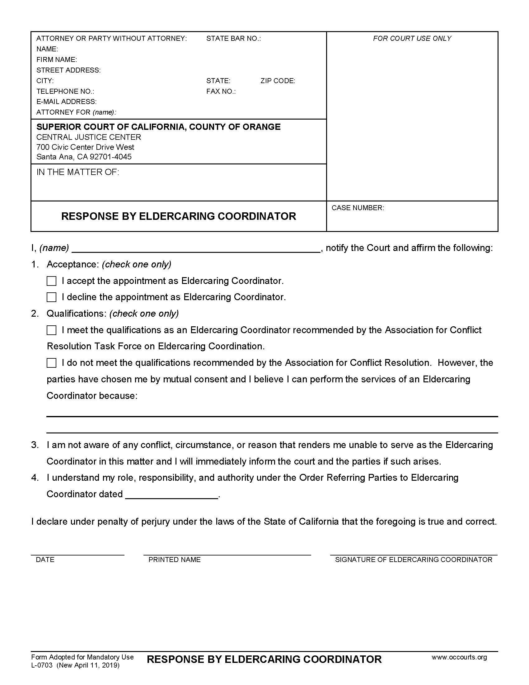 Response By Eldercaring Coordinator {L-0703} | Pdf Fpdf Docx | California