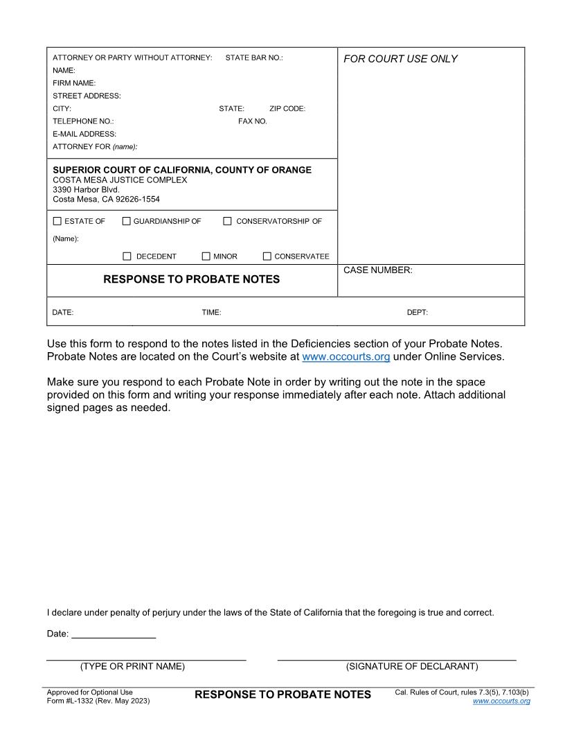 Response To Probate Notes {L-1332} | Pdf Fpdf Docx | California