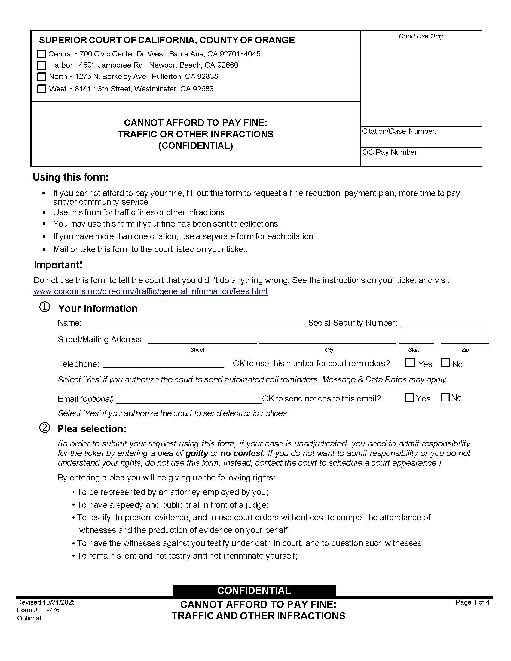 Cannot Afford To Pay Fine-Traffic And Other Infractions {L-0776} | Pdf Fpdf Docx | California