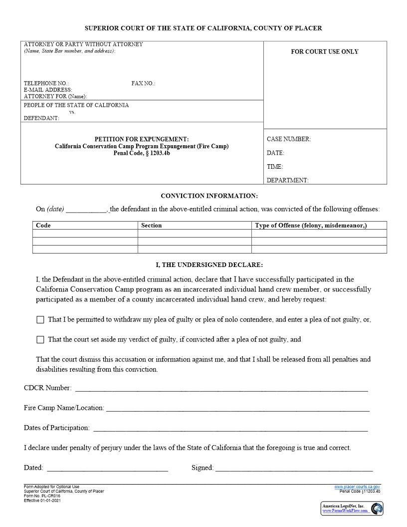 AB 2147 Petition (Fire Camp) {PL-CR016} | Pdf Fpdf Docx | California