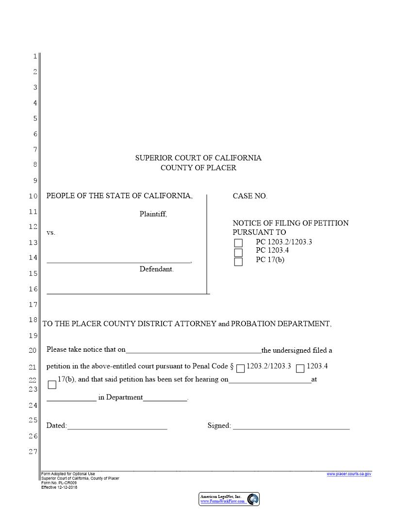 Notice Of Filing Of Petition (Criminal) {PL-CR009} | Pdf Fpdf Docx | California