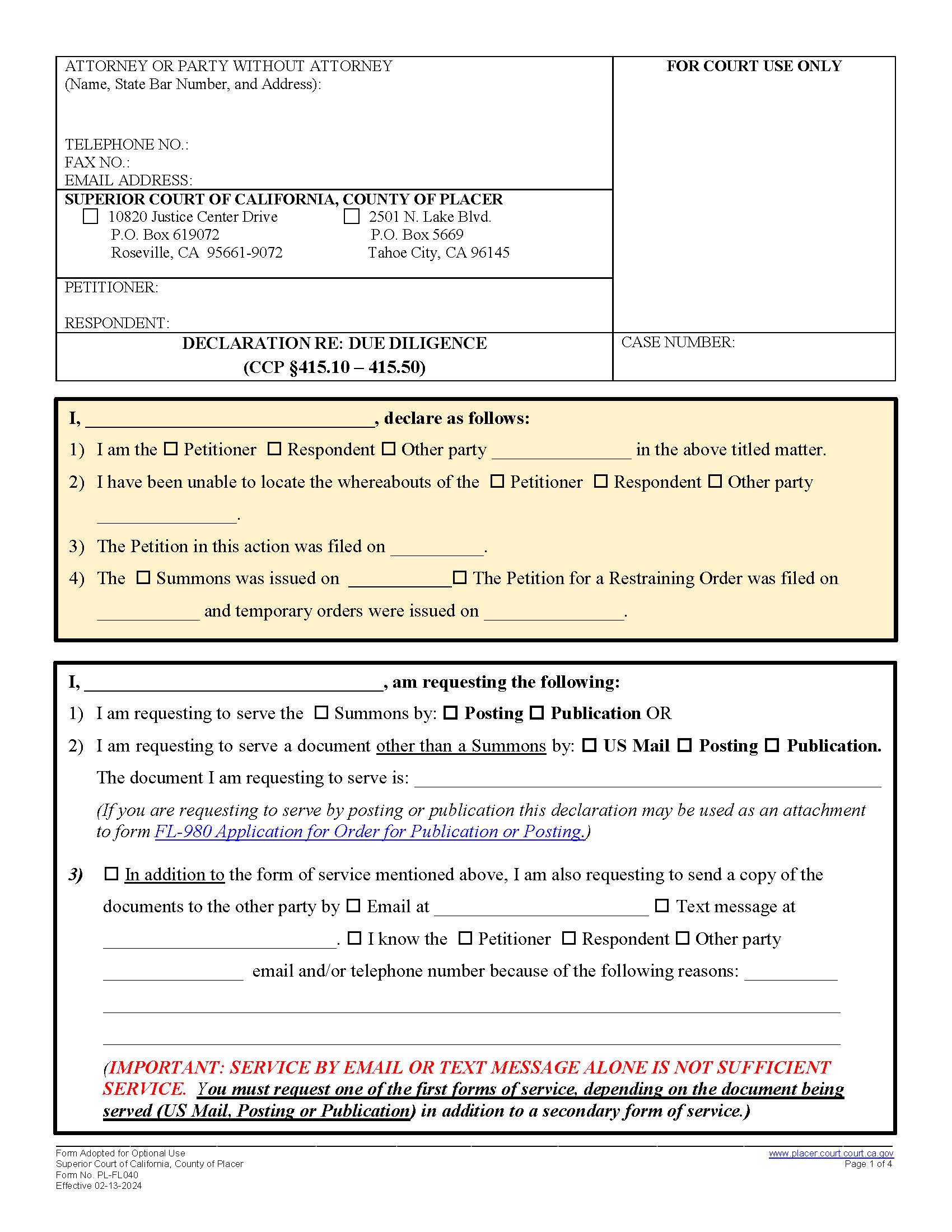 Declaration Regarding Due Diligence {PL-FL040} | Pdf Fpdf Docx | California
