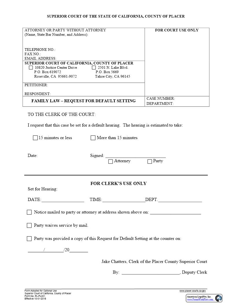 Family Law-Request For Default Setting {PL-FL001} | Pdf Fpdf Docx | California