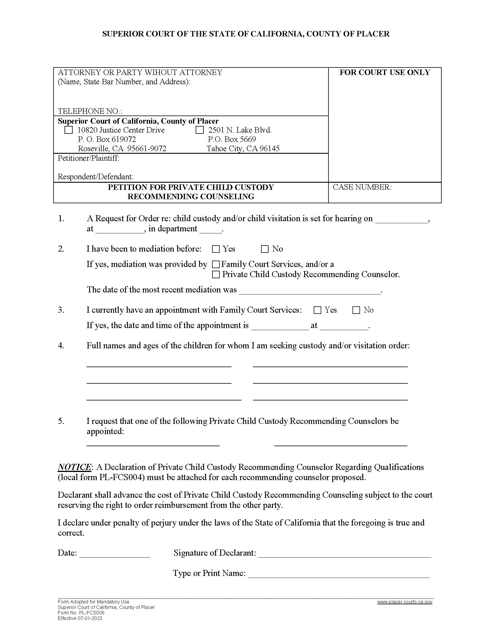 Petition For Private CCRC {PL-FCS008} | Pdf Fpdf Docx | California