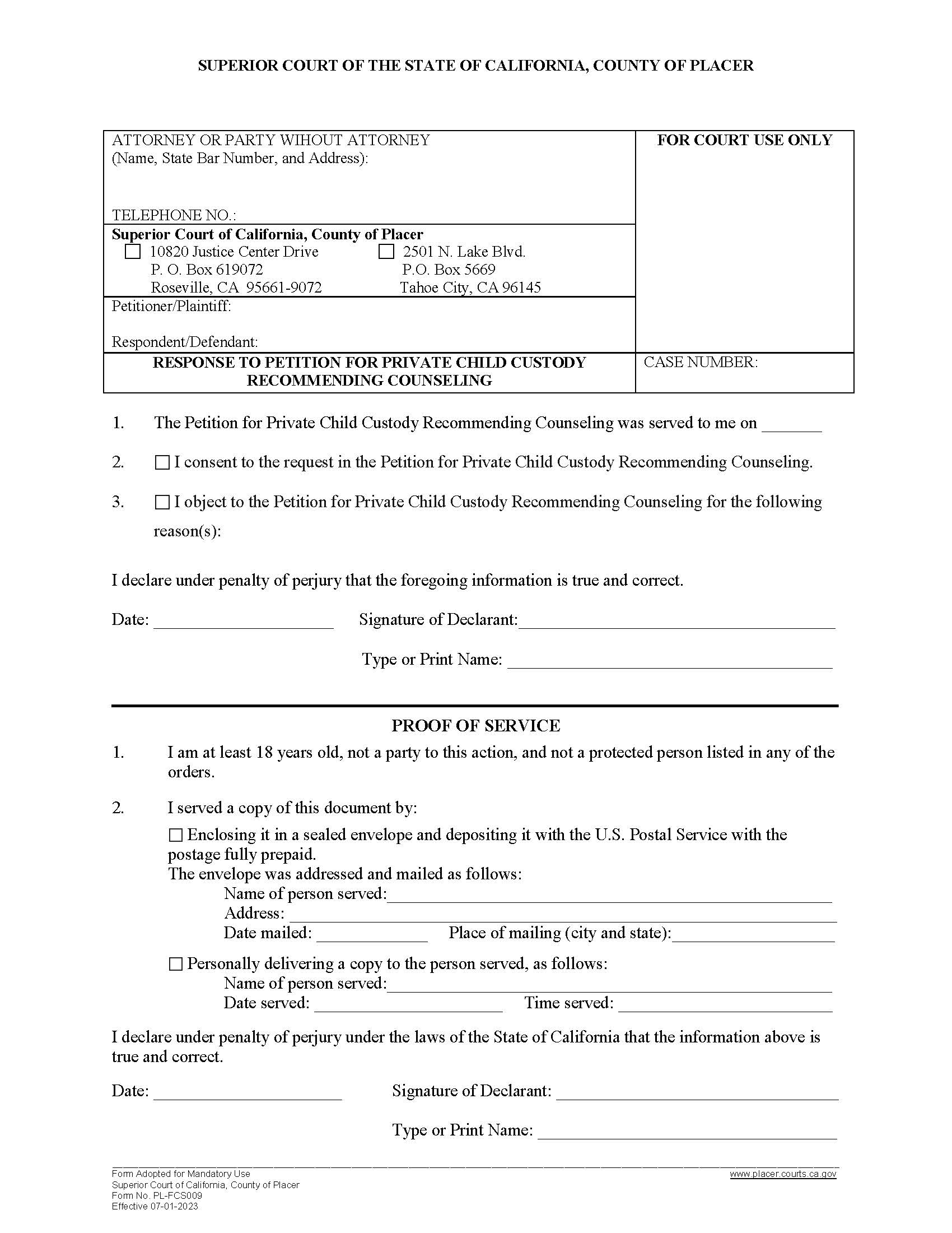 Response To Petition For Private CCRC {PL-FCS009} | Pdf Fpdf Docx | California