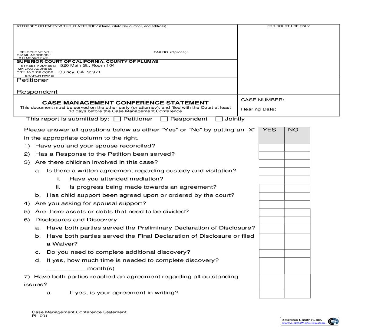 Case Management Conference Statement {PL-001} | Pdf Fpdf Doc Docx | California