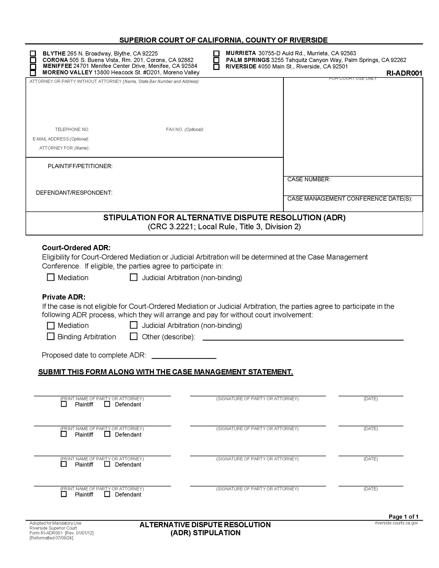 ADR Information Package {RI-ADR001} | Pdf Fpdf Docx | California