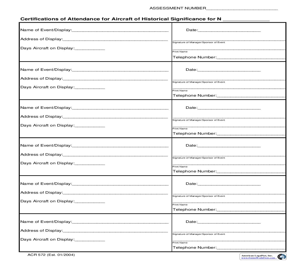 Certifications Of Attendance For Aircraft Of Historical Significance {ACR 572} | Pdf Fpdf Doc Docx | California