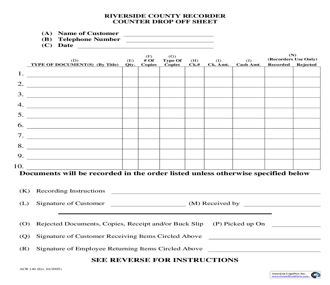 Counter Drop Off Sheet {ACR 140} | Pdf Fpdf Doc Docx | California