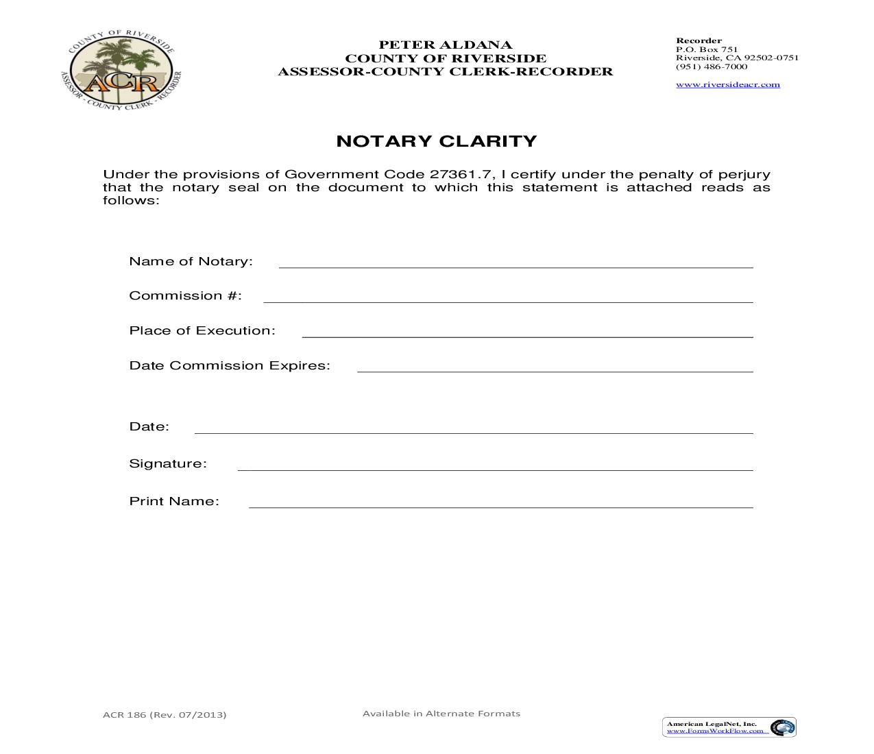 Notary Clarity {ACR 186} | Pdf Fpdf Doc Docx | California