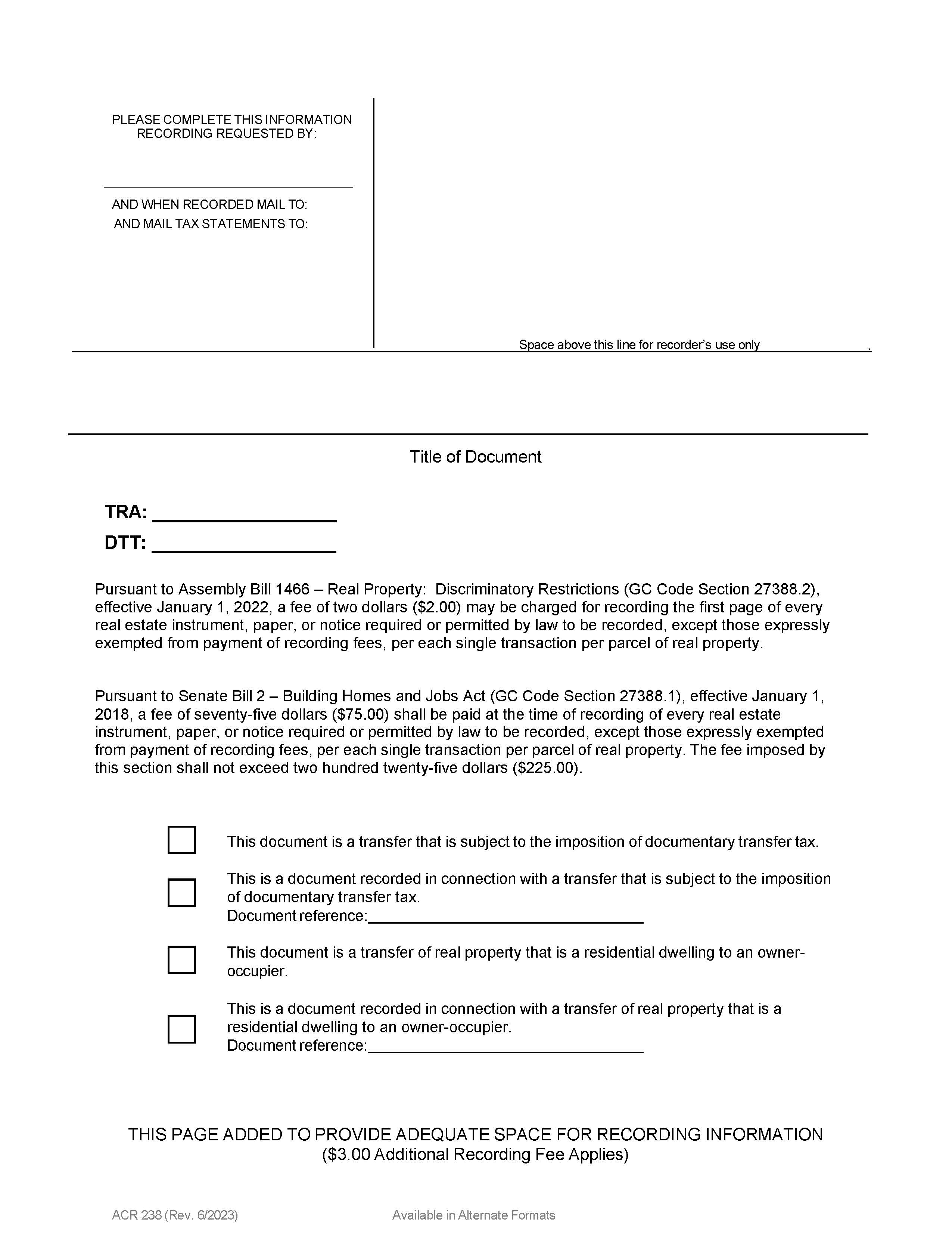 Recorder Coversheet {ACR 238} | Pdf Fpdf Docx | California