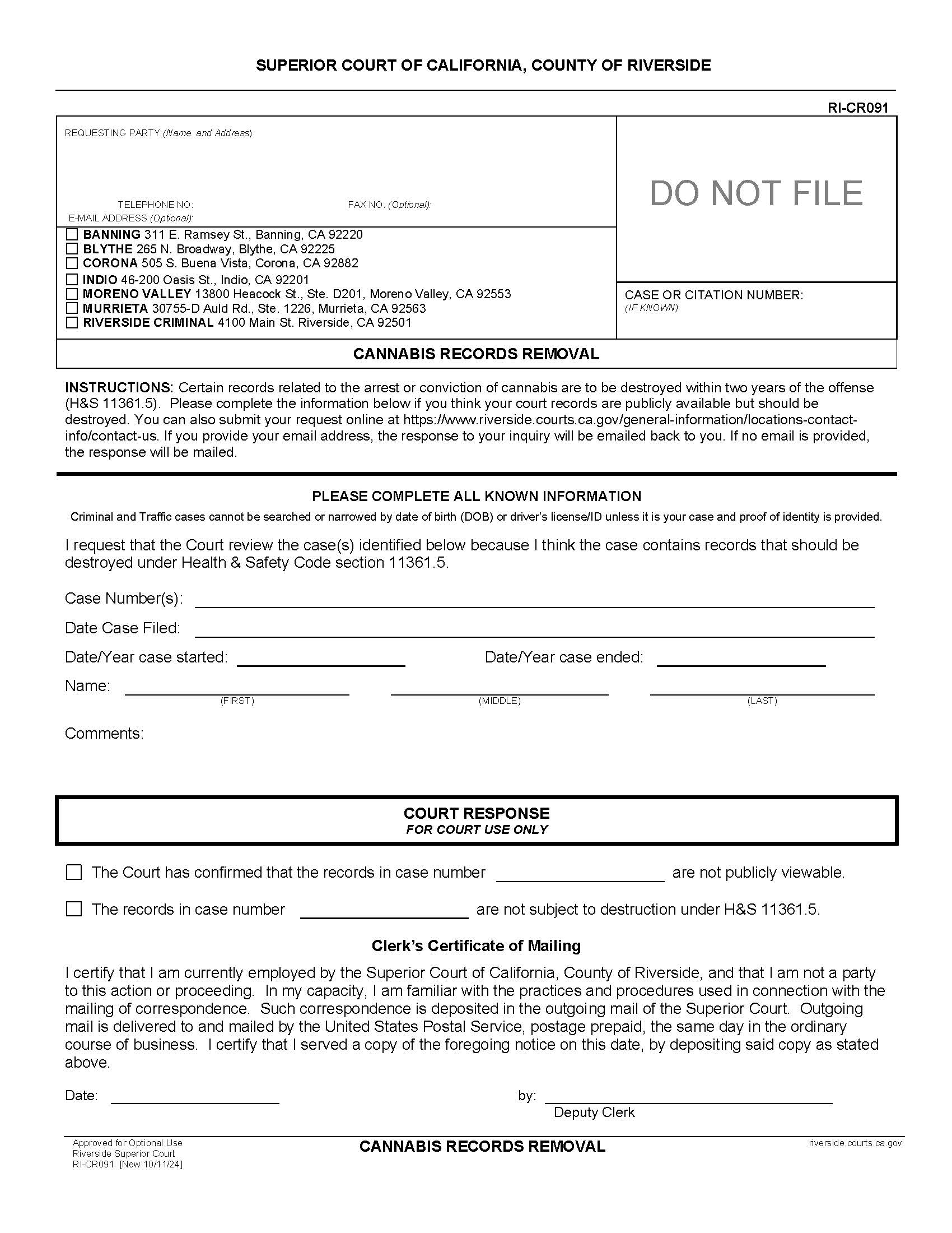 Cannabis Records Removal {RI-CR091} | Pdf Fpdf Docx | California