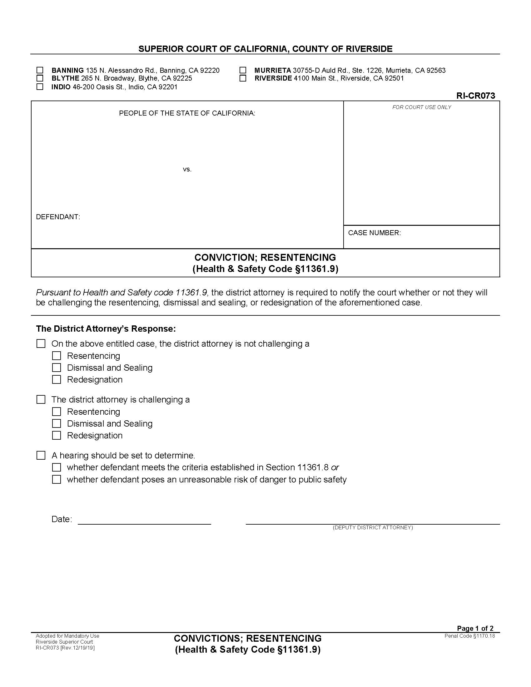 Convictions Resentencing {RI-CR073} | Pdf Fpdf Docx | California
