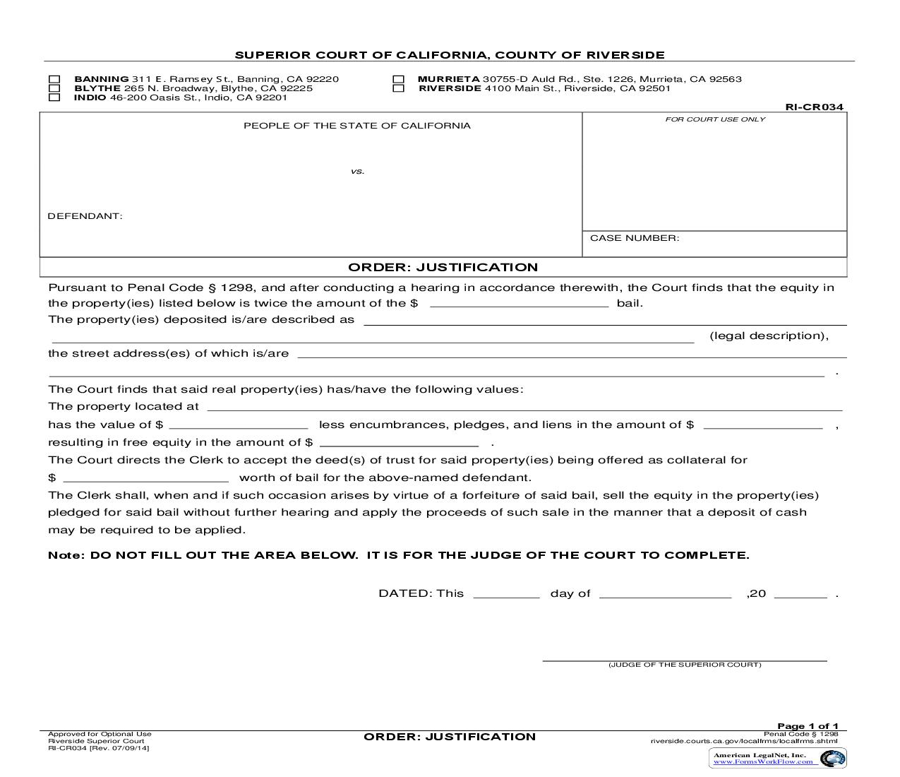 Order-Justification {RI-CR034} | Pdf Fpdf Doc Docx | California