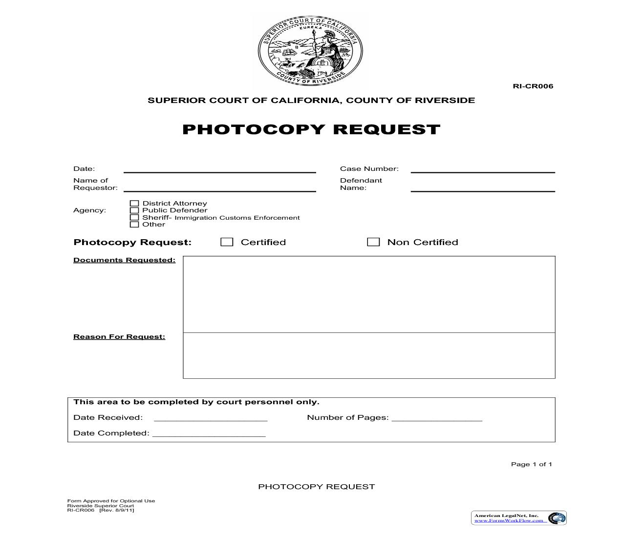 Photocopy Request {RI-CR006} | Pdf Fpdf Doc Docx | California