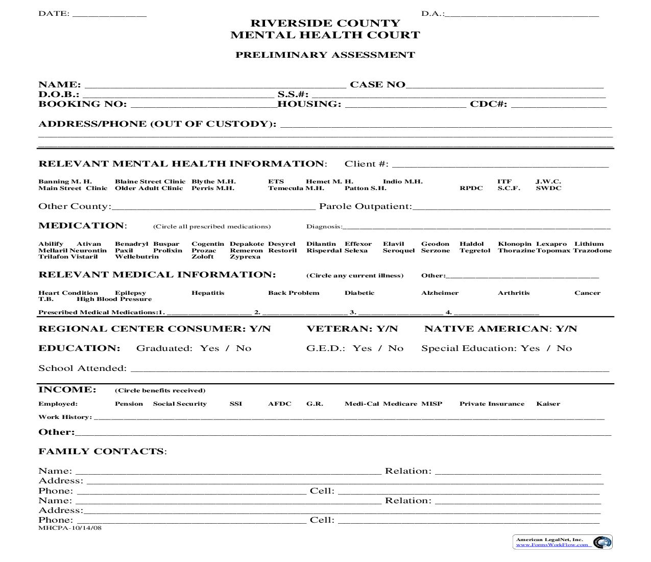 Preliminary Assessment-Mental Health Court | Pdf Fpdf Doc Docx | California