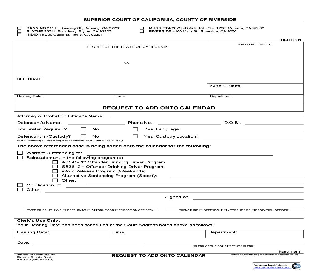 Request To Add Onto Calendar {RI-OTS01} | Pdf Fpdf Doc Docx | California