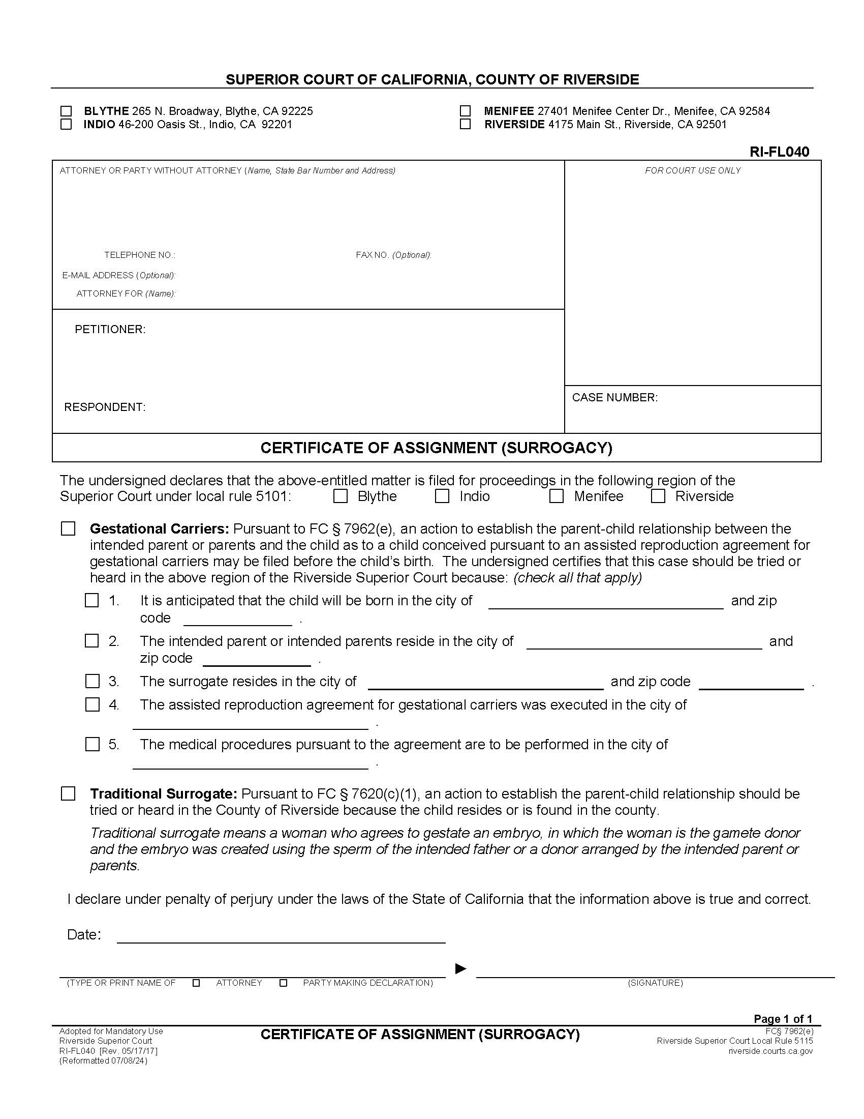 Certificate Of Assignment (Surrogacy) {RI-FL040} | Pdf Fpdf Doc Docx | California