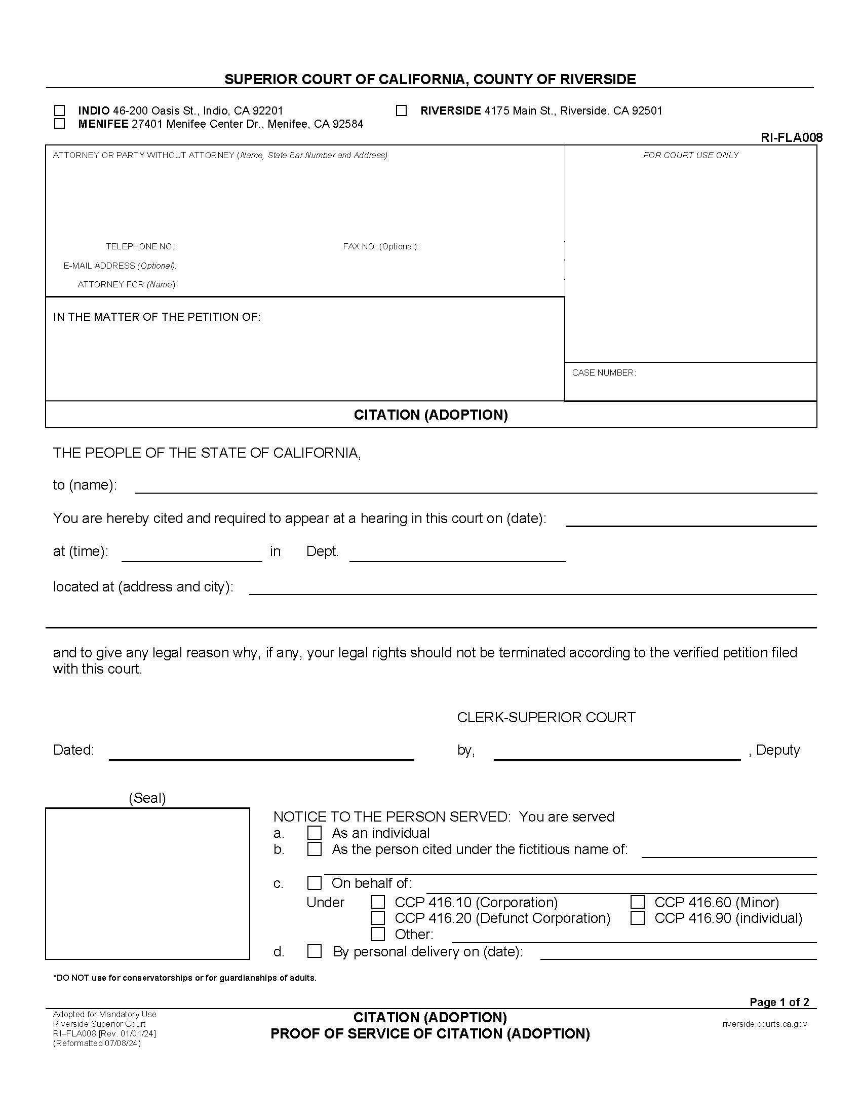 Citation (Adoption) {RI-FLA008} | Pdf Fpdf Doc Docx | California