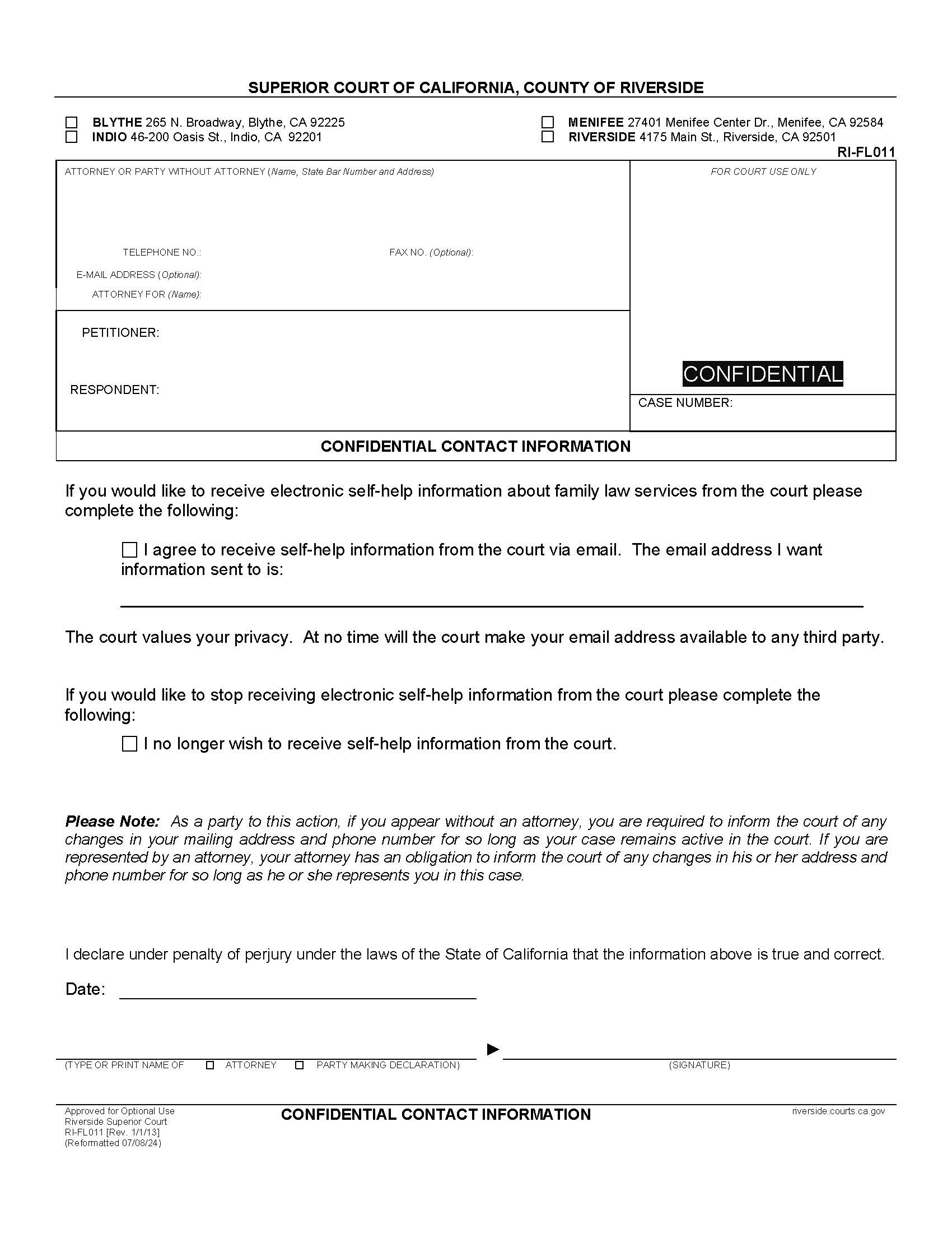 Confidential Contact Information {RI-FL011} | Pdf Fpdf Doc Docx | California