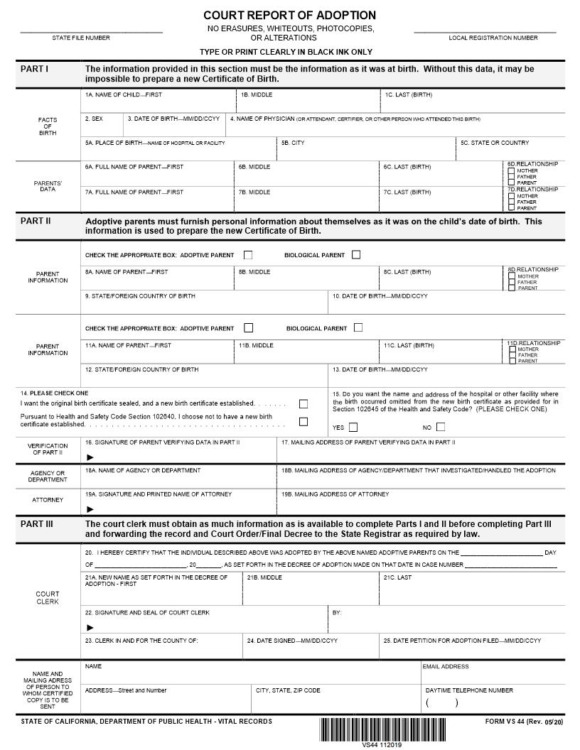 Court Report Of Adoption {VS 44} | Pdf Fpdf Doc Docx | California