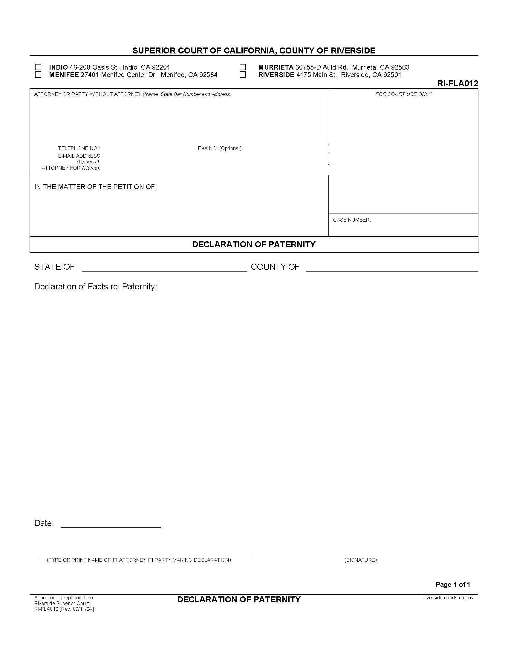 Declaration Of Paternity {RI-FLA012} | Pdf Fpdf Doc Docx | California