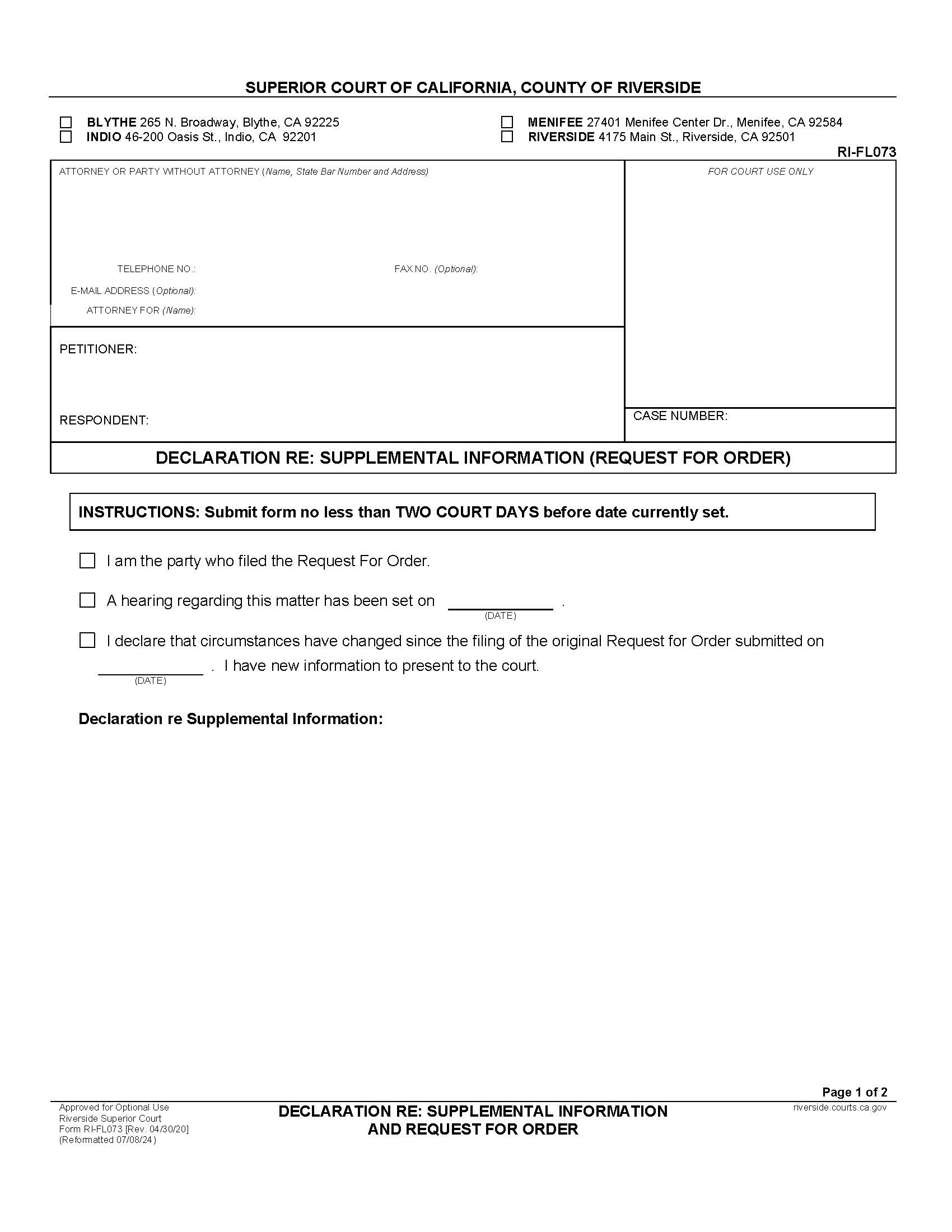 Declaration Re Supplemental Information {RI-FL073} | Pdf Fpdf Docx | California