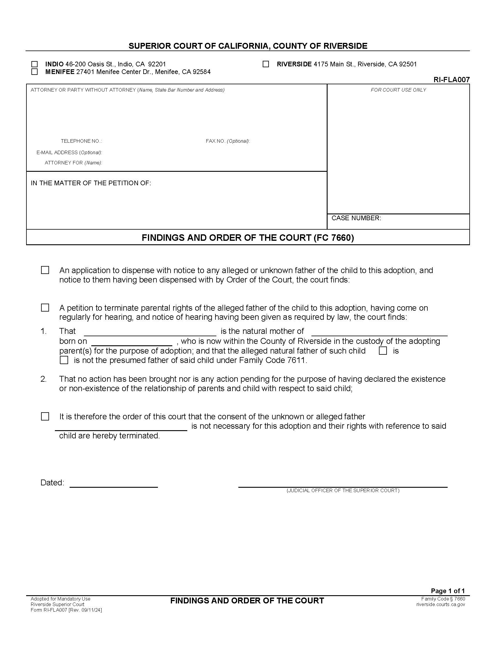 Findings And Order Of The Court {RI-FLA007} | Pdf Fpdf Doc Docx | California