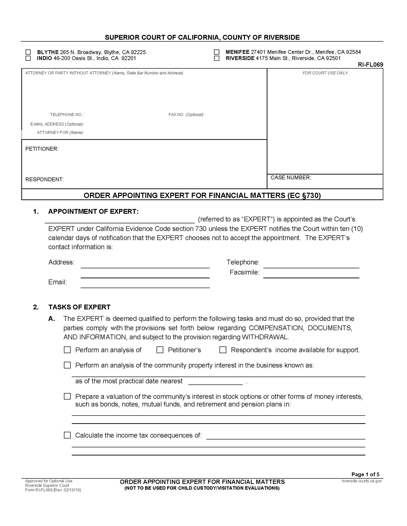 Order Appointing Expert For Financial Matters {RI-FL069} | Pdf Fpdf Docx | California