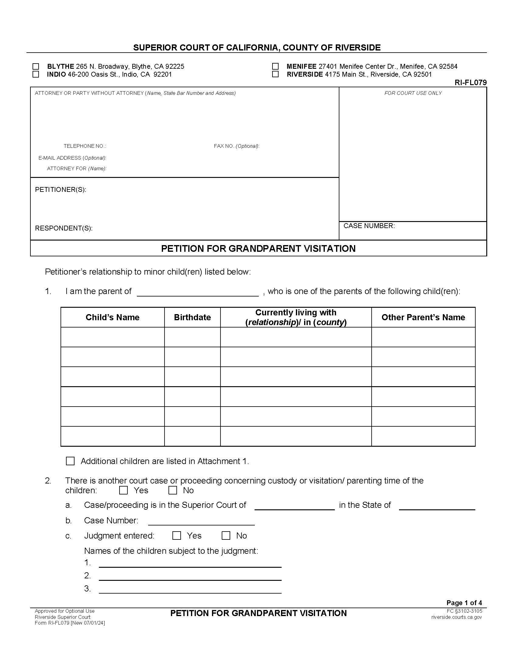 Petition For Grandparent Visitation {RI-FL079} | Pdf Fpdf Docx | California