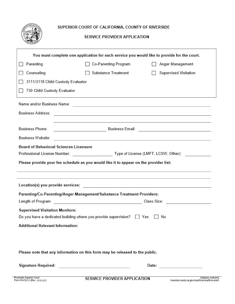 Provider Information Sheet {RI-FL013} | Pdf Fpdf Doc Docx | California