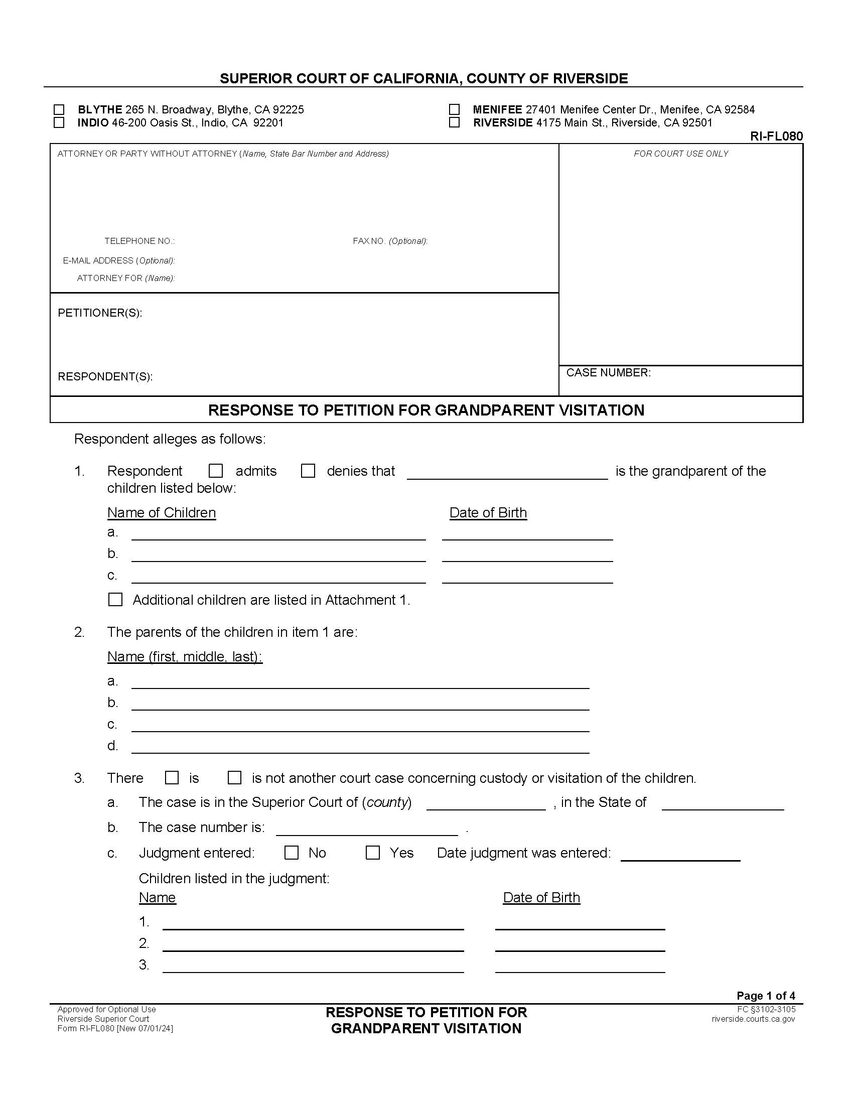 Response To Petition For Grandparent Visitation {RI-FL080} | Pdf Fpdf Docx | California