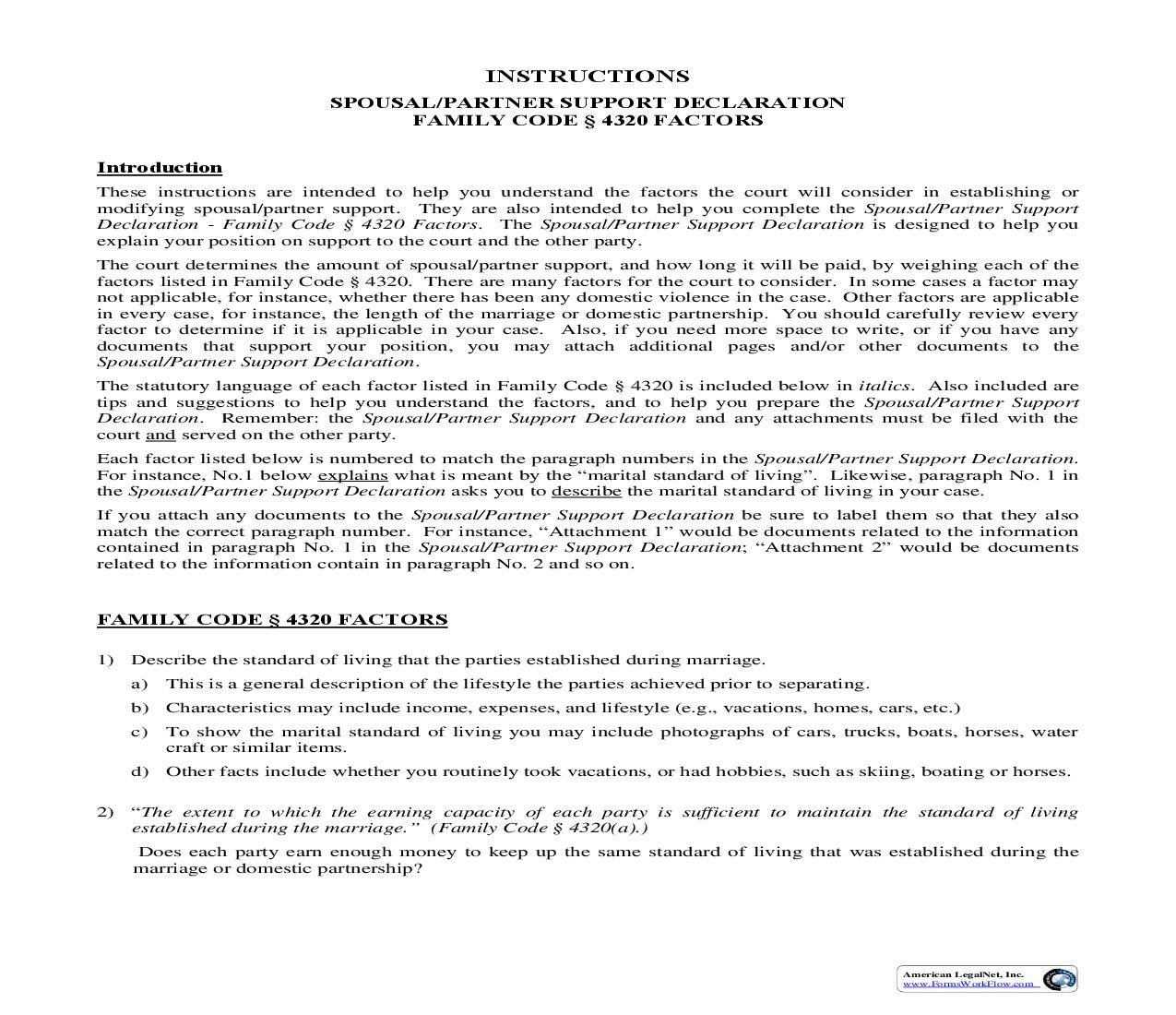 Spousal-Partner Support Declaration {RI-FL005} | Pdf Fpdf Doc Docx | California