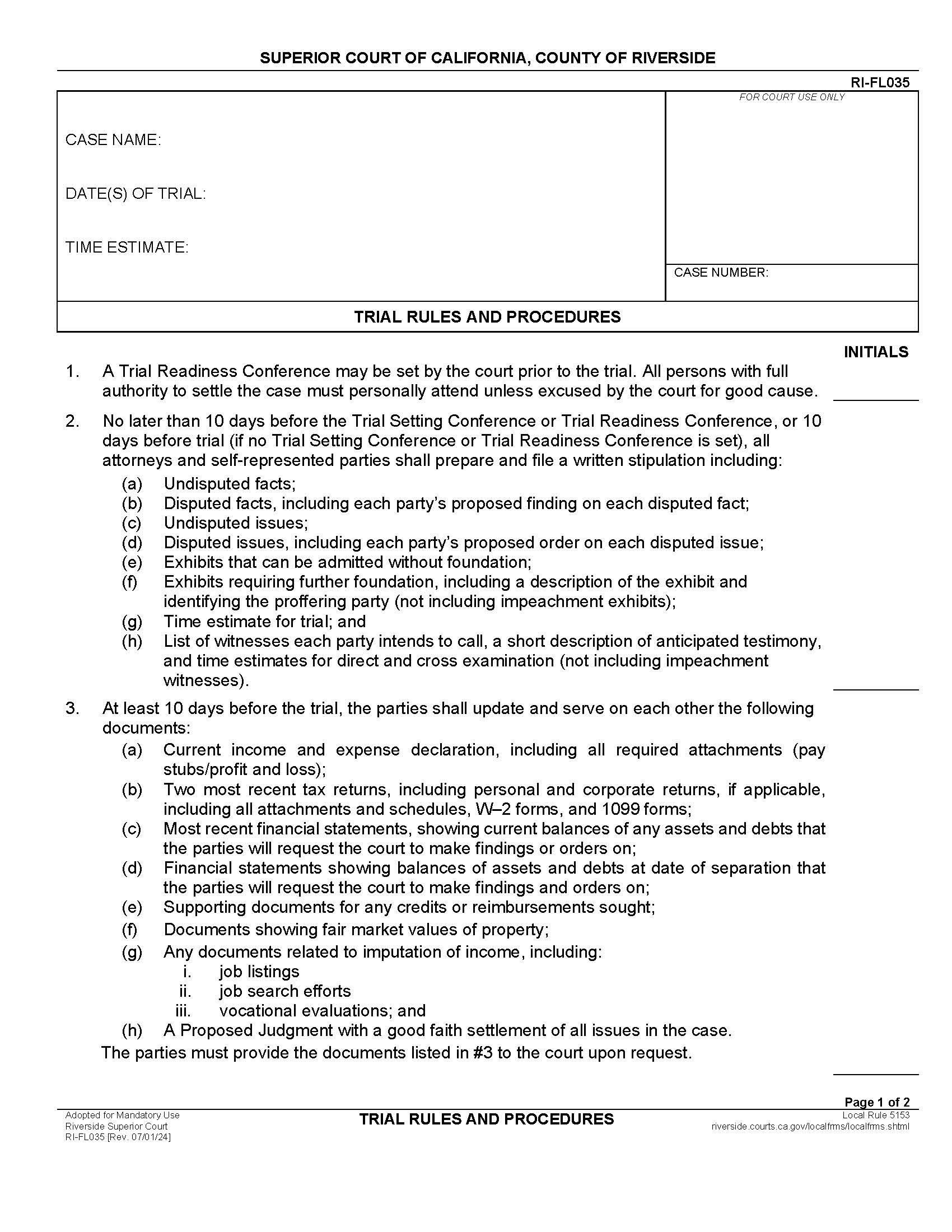 Trial Rules And Procedures {RI-Fl035} | Pdf Fpdf Doc Docx | California