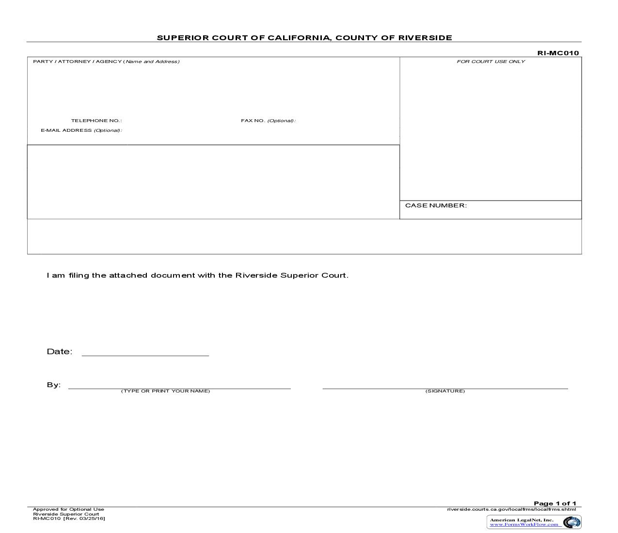 Document Cover Sheet (Generic) {RI-MC010} | Pdf Fpdf Doc Docx | California