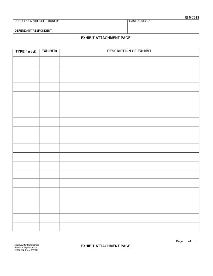 Exhibit Attachment Page {RI-MC013} | Pdf Fpdf Docx | California