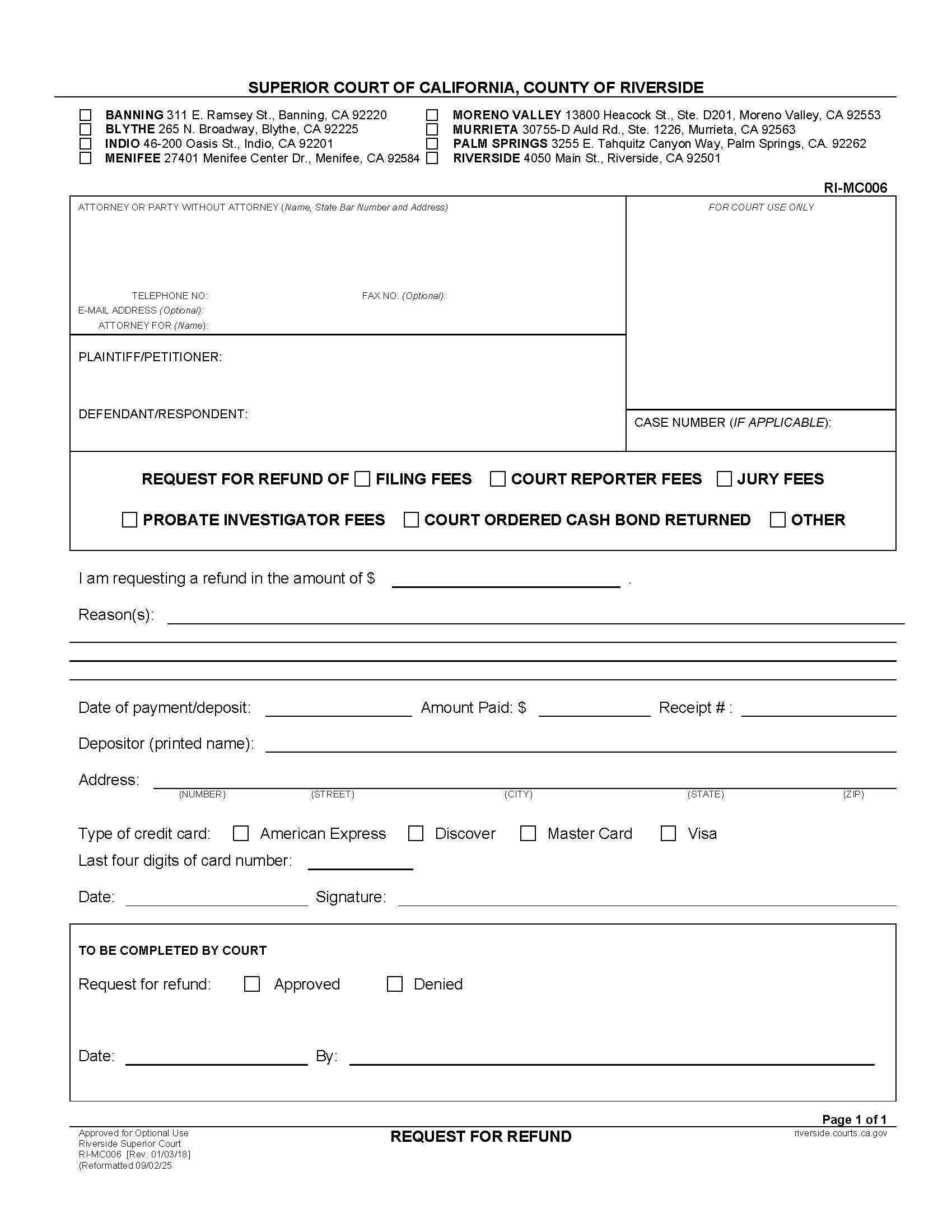 Request For Refund {RI-MC006} | Pdf Fpdf Docx | California