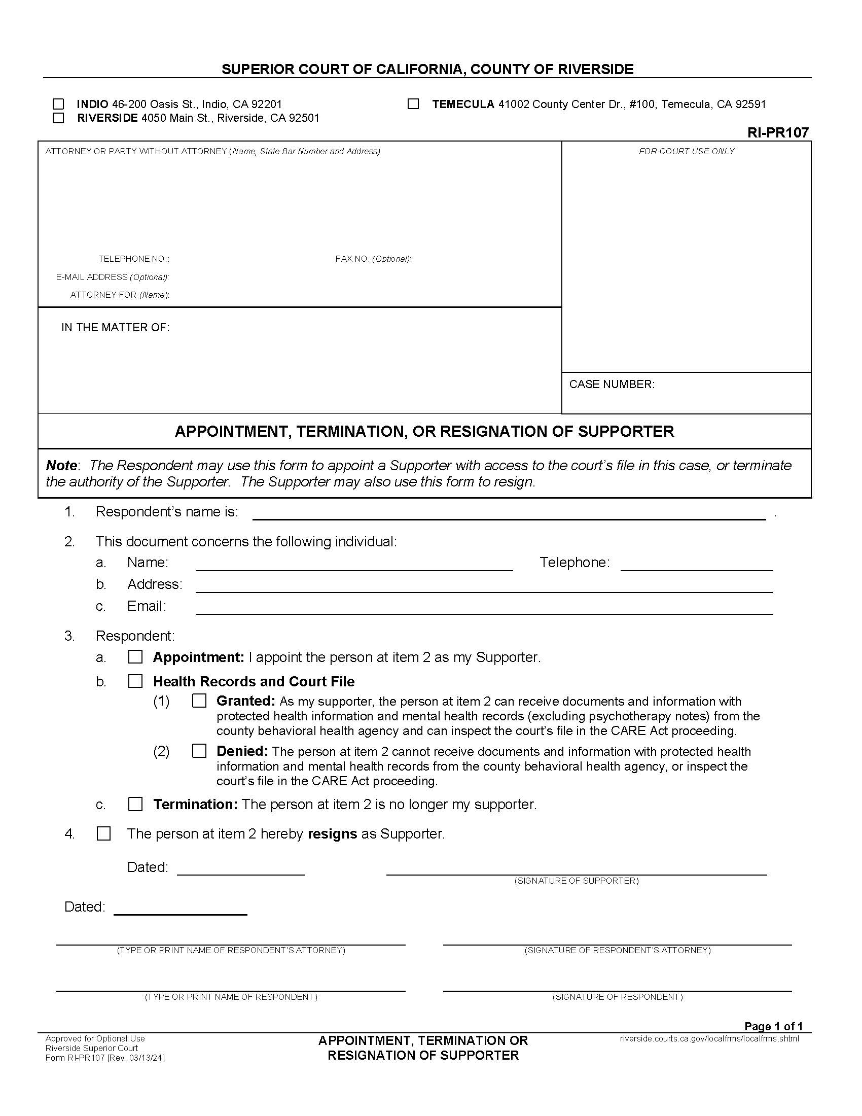 Appointment Termination Or Resignation Of Supporter {RI-PR107} | Pdf Fpdf Docx | California