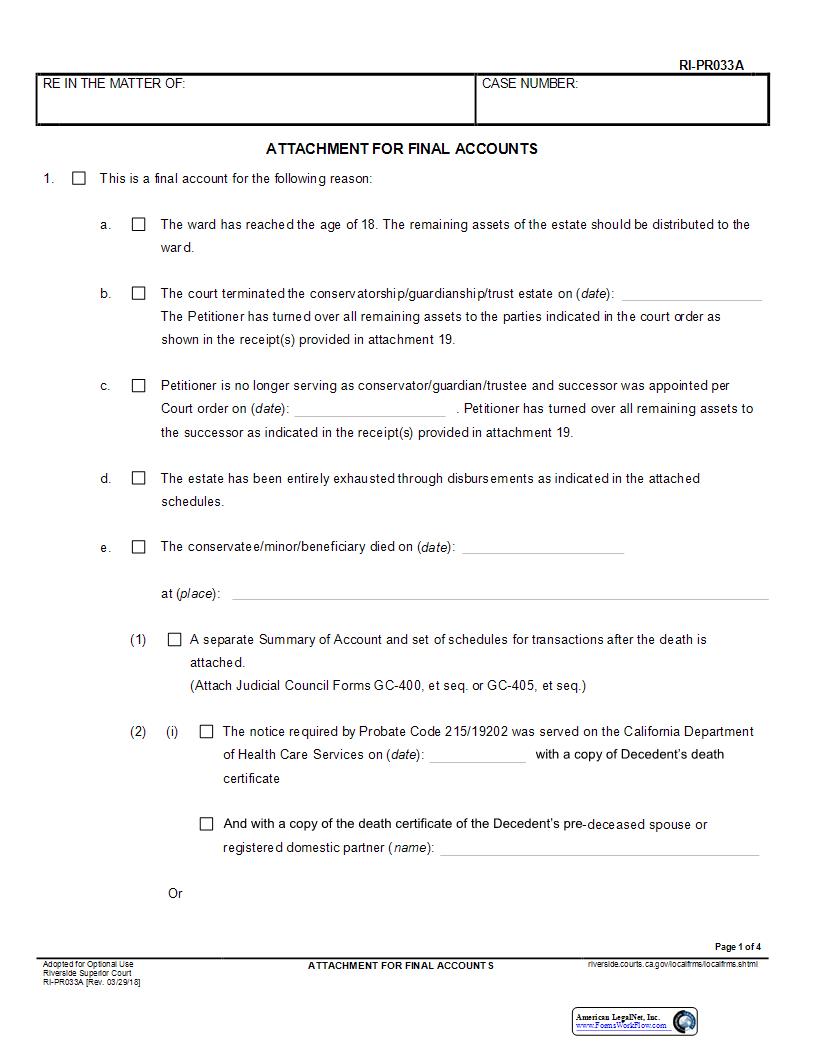Attachment For Final Accounts {RI-PR033A} | Pdf Fpdf Doc Docx | California