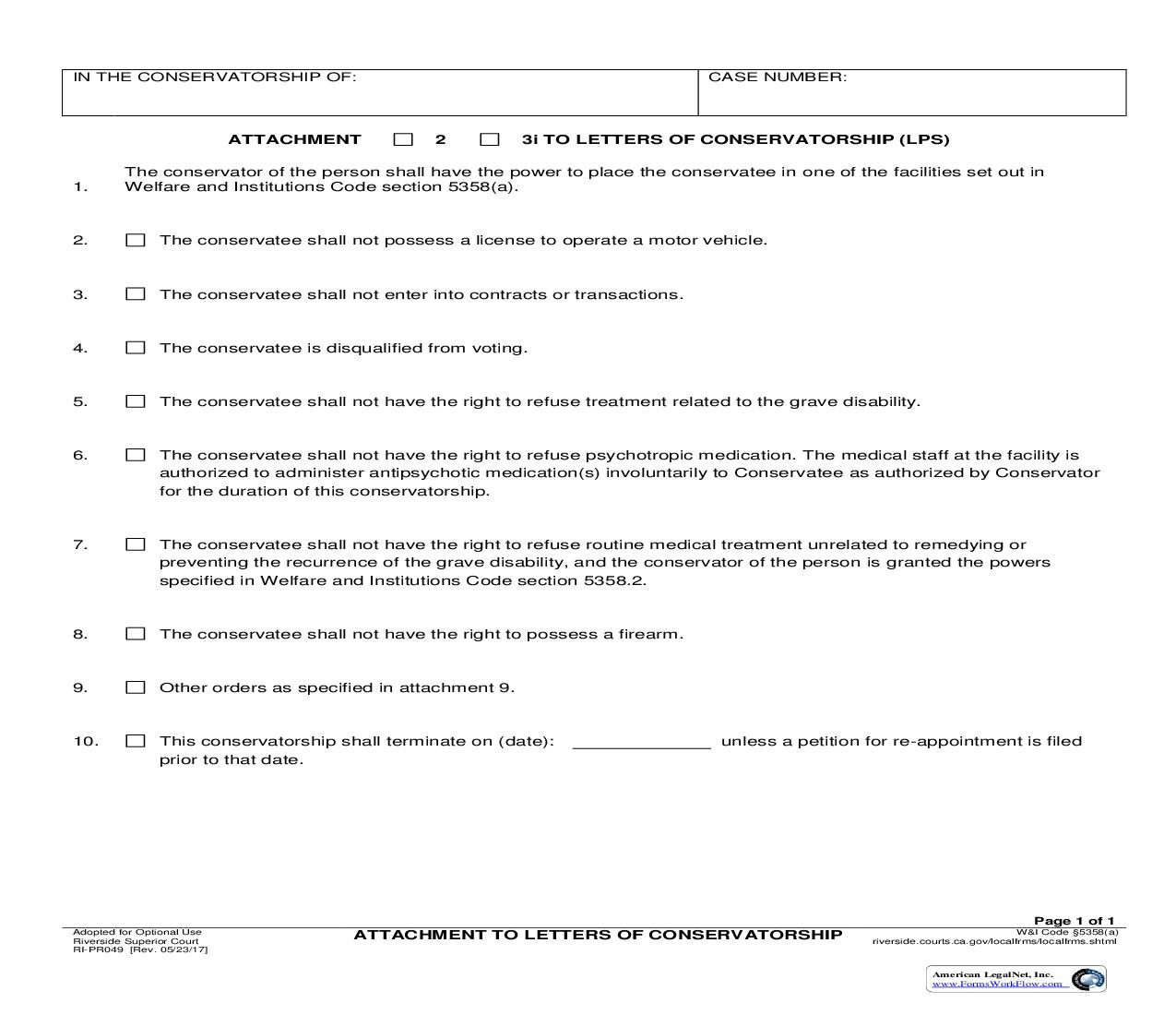 Attachment To Letters Of Conservatorship {RI-PR049} | Pdf Fpdf Doc Docx | California