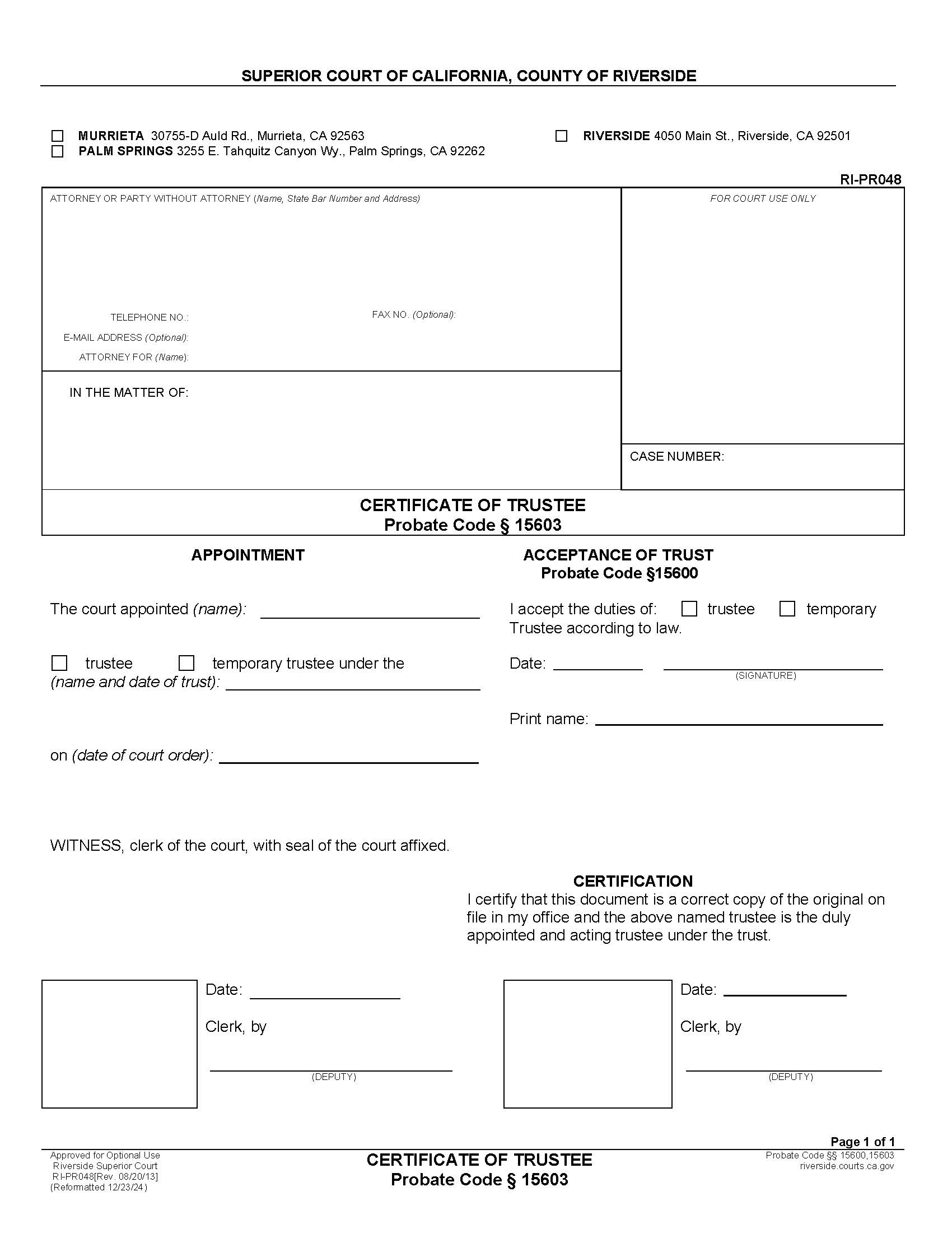 Certificate Of Trustee {RI-PR048} | Pdf Fpdf Docx | California