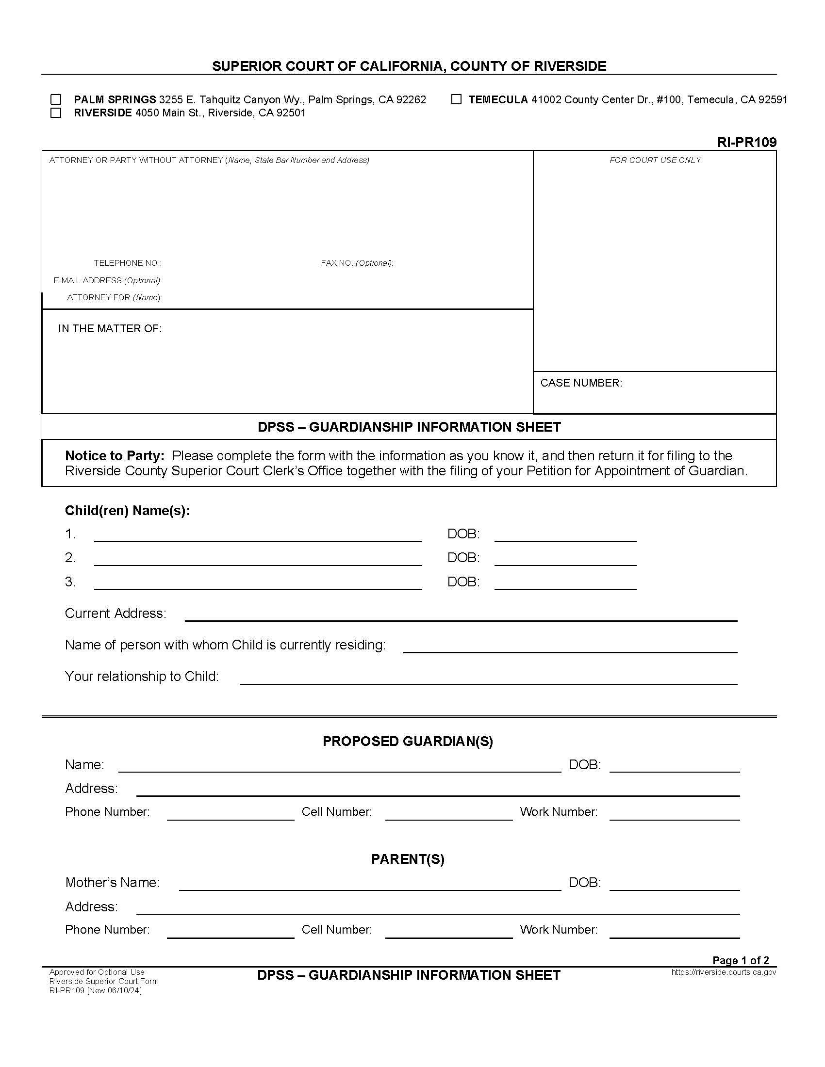 DPSS Guardianship Information Sheet {RI-PR109} | Pdf Fpdf Docx | California