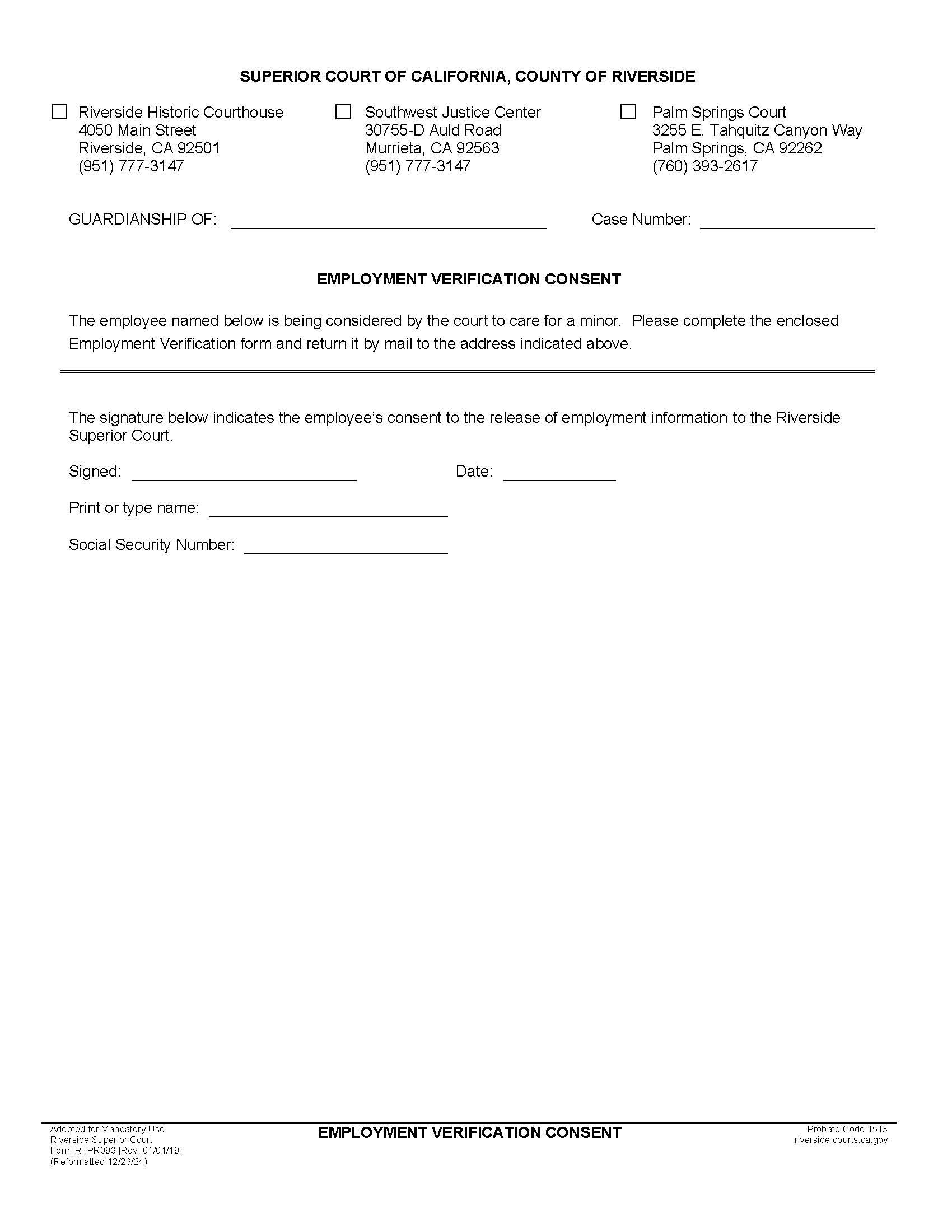 Employment Verification Consent {RI-PR093} | Pdf Fpdf Docx | California