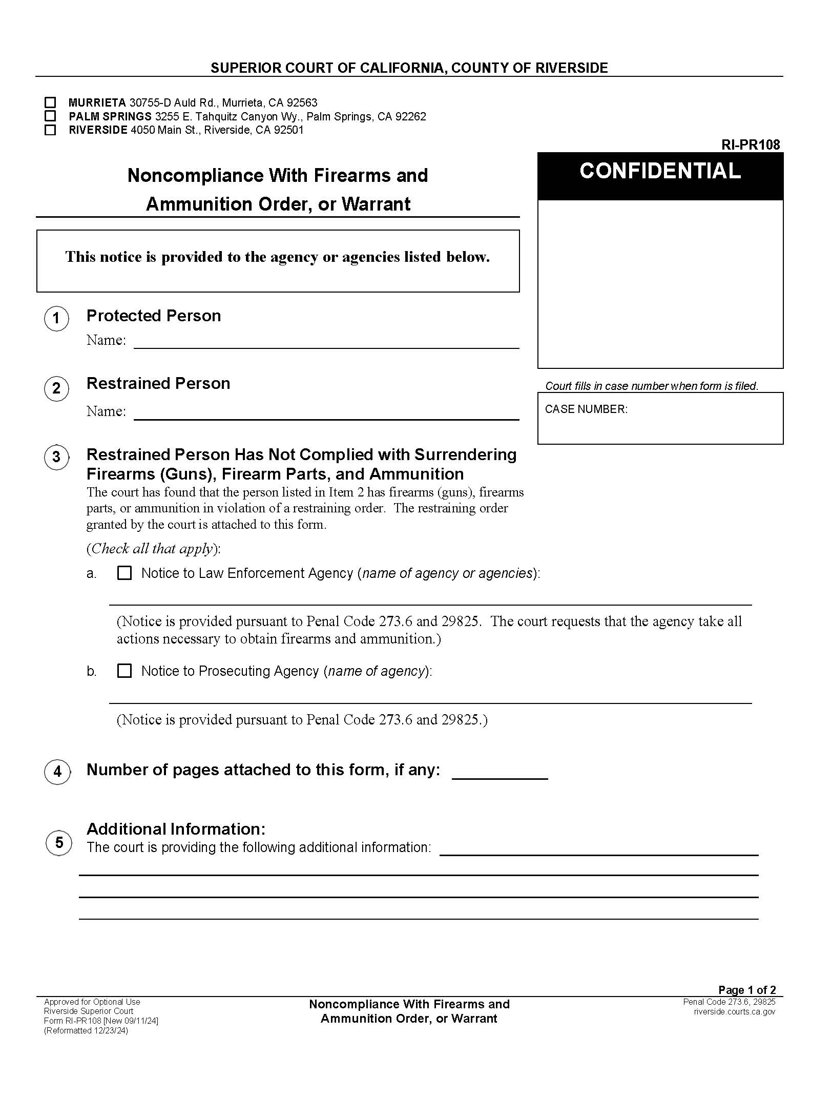 Noncompliance With Firearms And Ammunition Order Or Warrant {RI-PR108} | Pdf Fpdf Docx | California