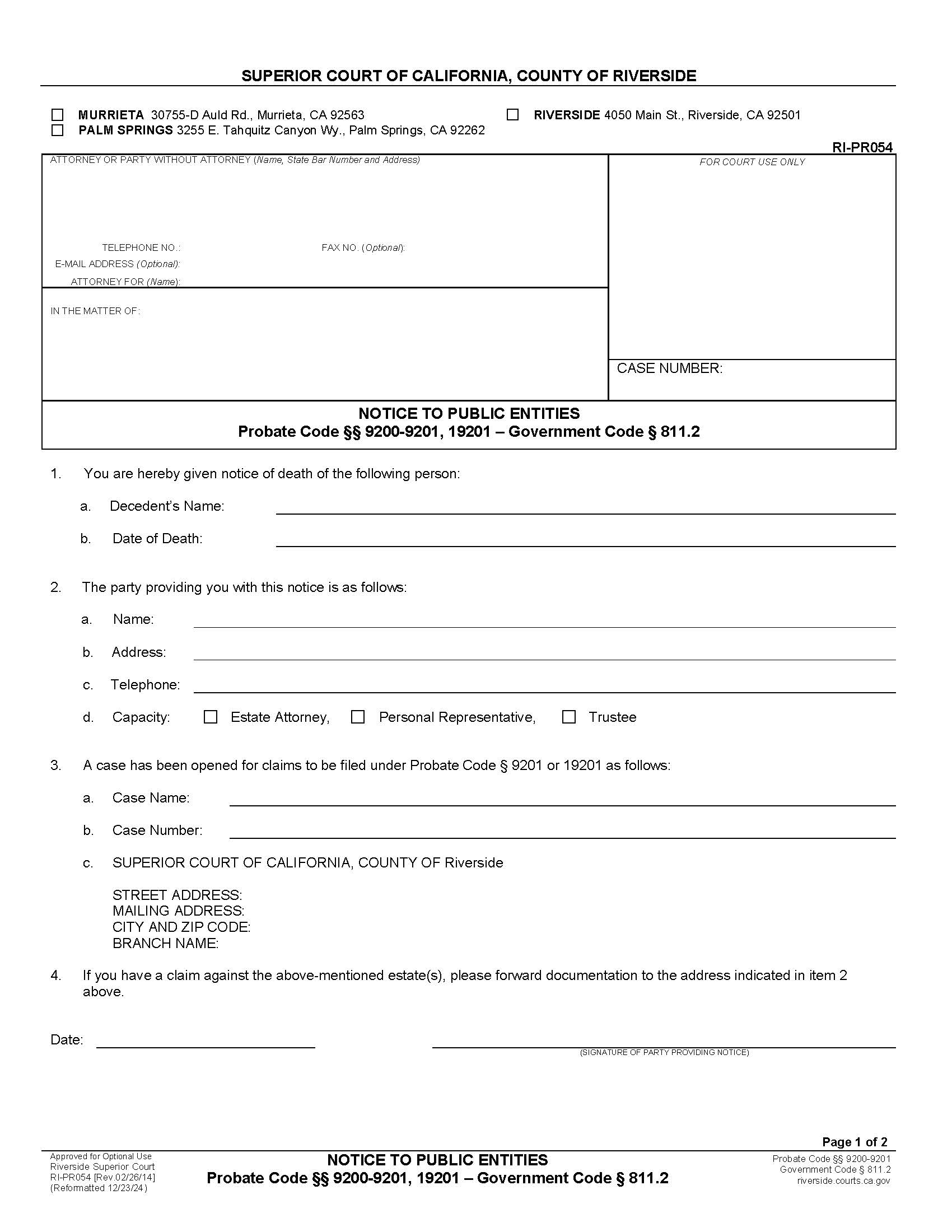 Notice To Public Entities {RI-PR054} | Pdf Fpdf Docx | California