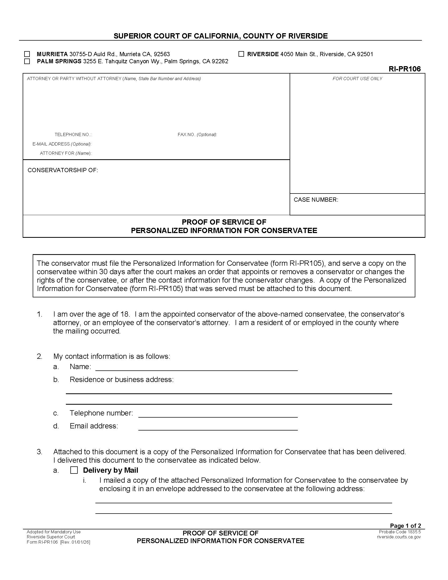 Personalized List Of Rights Proof Of Service {RI-PR106} | Pdf Fpdf Docx | California